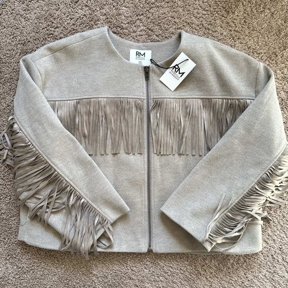 SOLD Rebecca Minkoff Taupe Fringe Zip Jacket